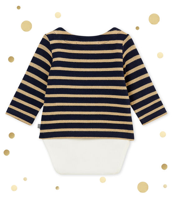 Baby girl's sailor striped body T-shirt SMOKING blue/BRINDILLE BRILLANT brown