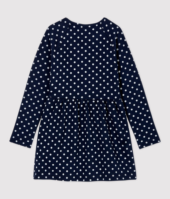 Girls' Long-Sleeved Fleece Dress SMOKING blue/MARSHMALLOW white