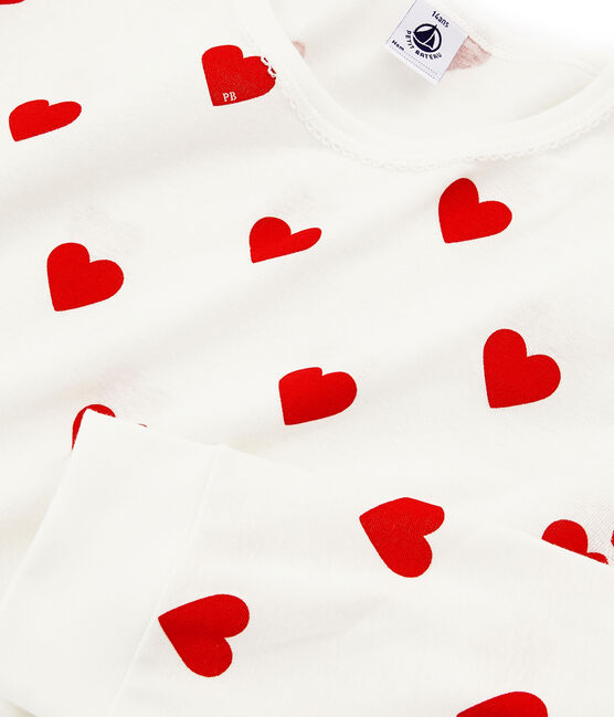 Children's Hearts Print Fleece Pyjamas MARSHMALLOW white/TERKUIT red