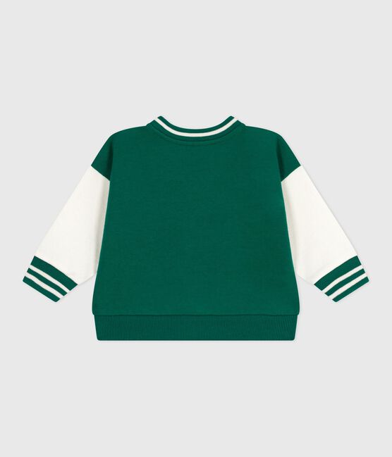 Babies' varsity-style cotton jacket in two colours EVERGREEN green/MILK