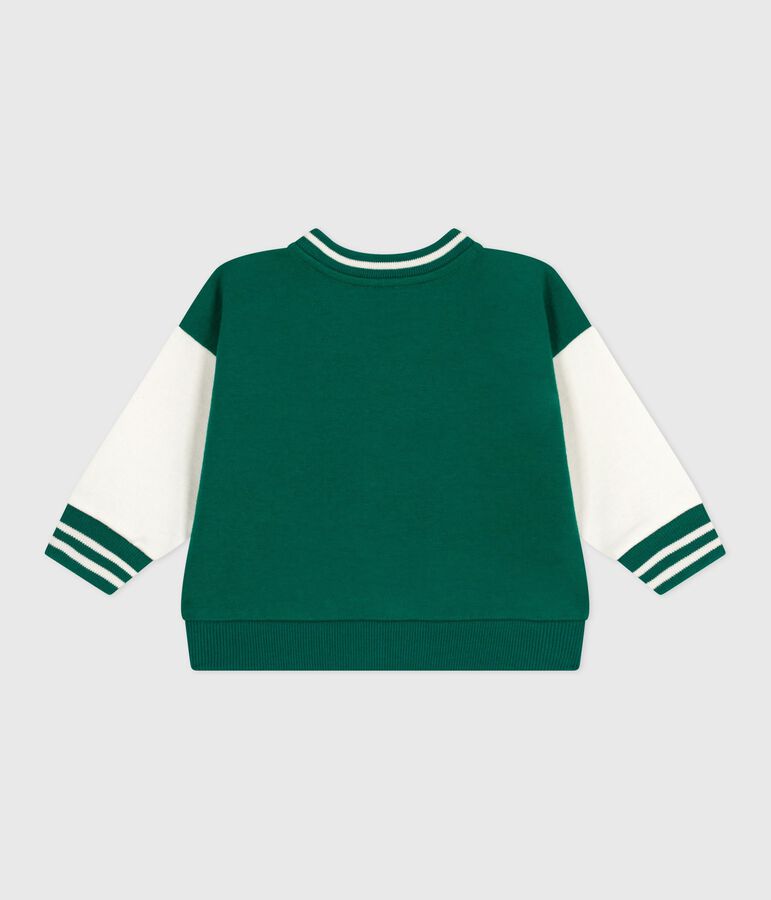 Babies' varsity-style cotton jacket in two colours green/ecru