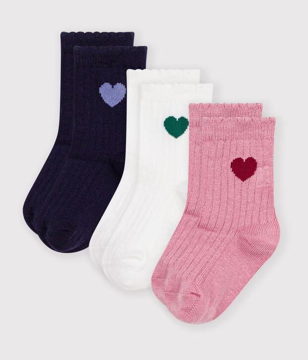 3 pairs of babies' heart-pattern cotton socks multicolor