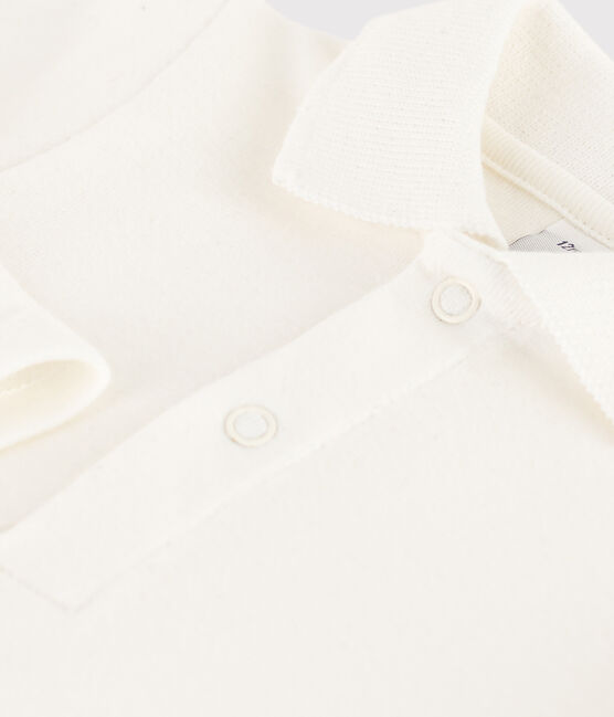 Babies' Long-Sleeved Cotton Bodysuit With Polo Shirt Collar MARSHMALLOW white