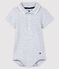 Babies' Short-Sleeved Cotton Bodysuit with Polo Shirt Collar POUSSIERE CHINE grey