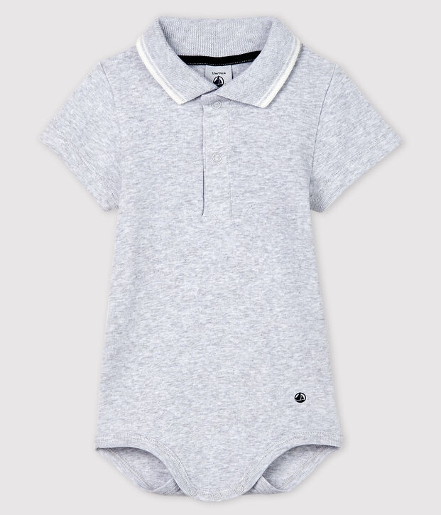 Babies' Short-Sleeved Cotton Bodysuit with Polo Shirt Collar grey