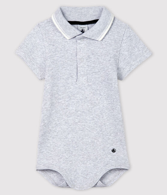 Babies' Short-Sleeved Cotton Bodysuit with Polo Shirt Collar POUSSIERE CHINE grey