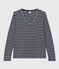 Women's The Straight long-sleeved V-neck T-shirt in fine jersey SMOKING blue/MARSHMALLOW white