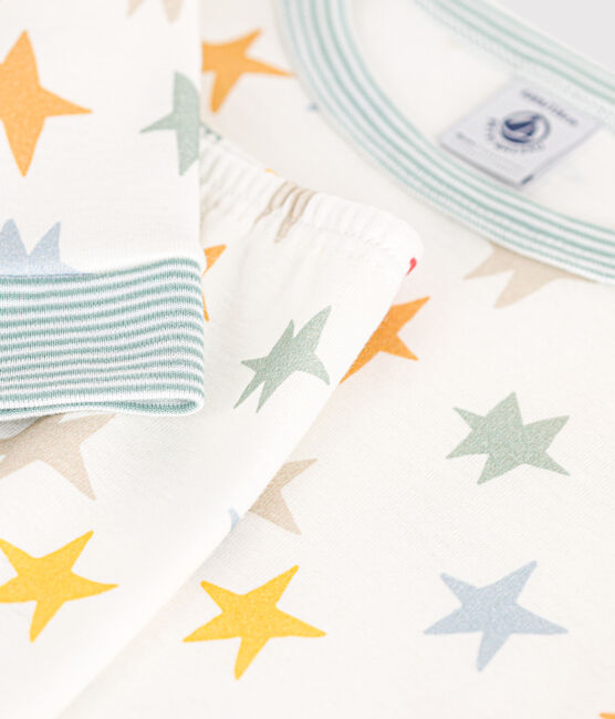 Children's star print fitted cotton pyjamas MARSHMALLOW white/MULTICO white
