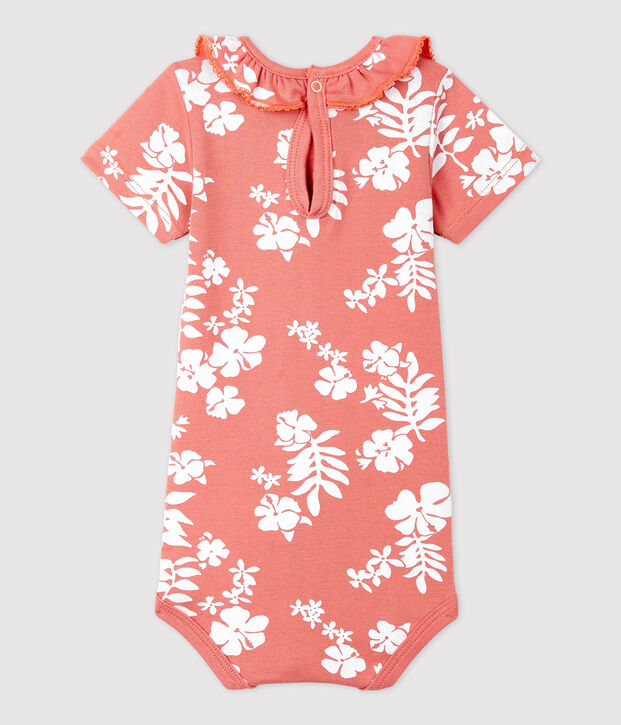 Babies' Cotton Hawaii Print Bodysuit With Ruffle Collar pink/white