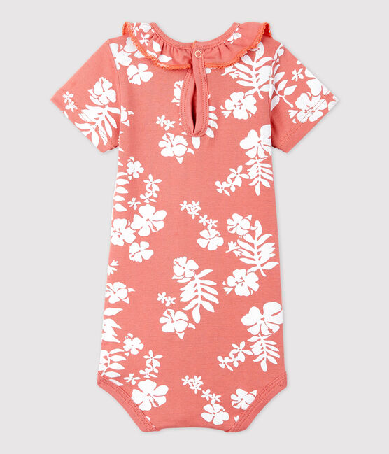 Babies' Cotton Hawaii Print Bodysuit With Ruffle Collar PAPAYE pink/MARSHMALLOW