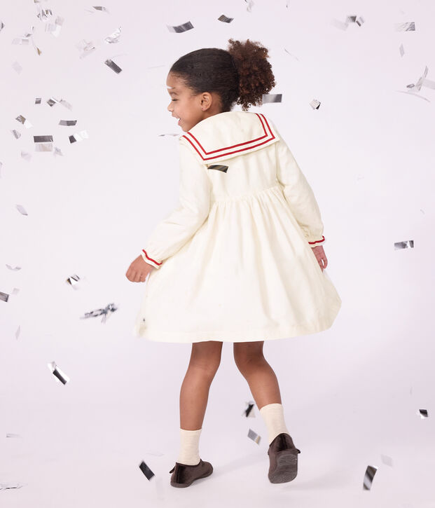 Children's long-sleeved dress in plain corduroy MILK