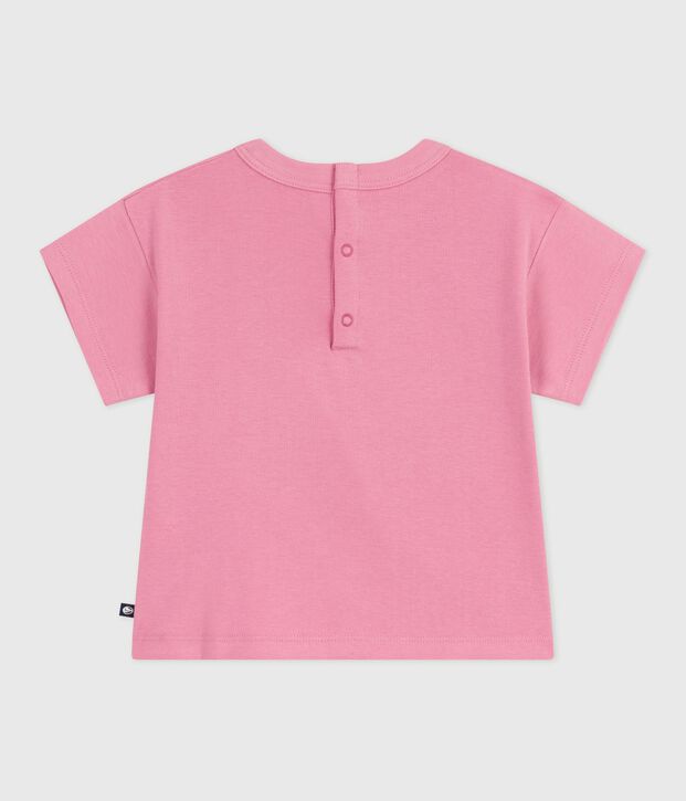 Babies' short-sleeved T-shirt with a cat design pink