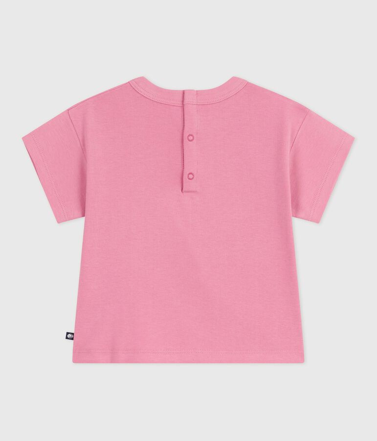 Babies' short-sleeved T-shirt with a cat design pink