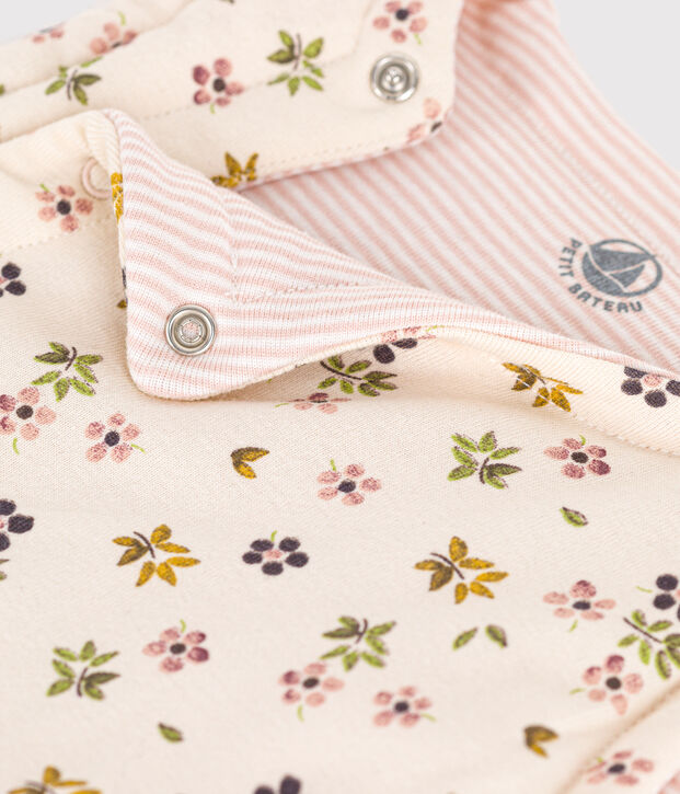 BABIES' REVERSIBLE SLEEVELESS COTTON CARDIGAN Ecru/brown