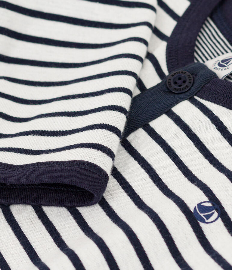 Babies' Thick Jersey Stripy Breton Jumpsuit MARSHMALLOW white/SMOKING blue