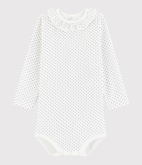 Baby girl's long-sleeved bodysuit MARSHMALLOW white/MEDIEVAL blue