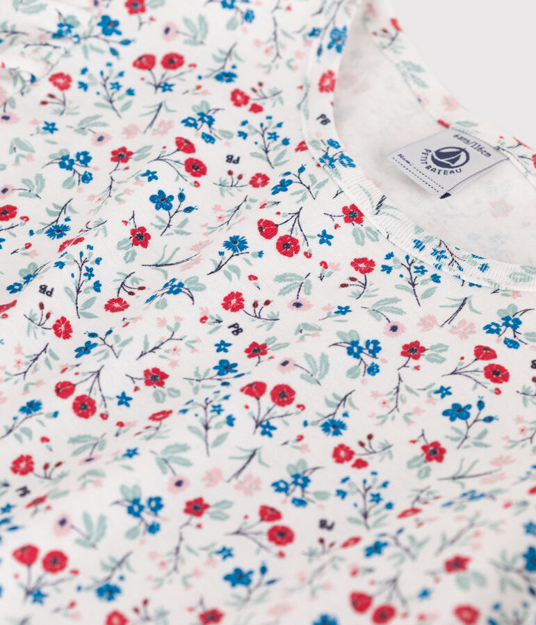 Children's short-sleeved floral cotton T-shirt white/multicolor