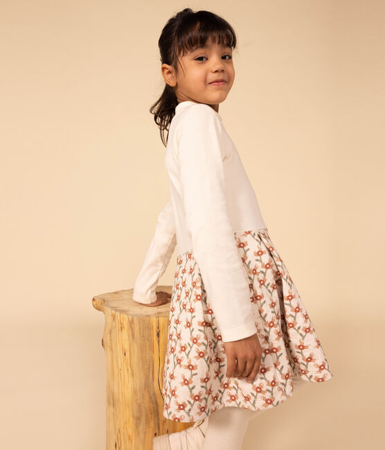 Girls' long-sleeved printed dress AVALANCHE white/MULTICO
