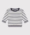 Babies' Long-Sleeved Stripy Cotton T-Shirt MARSHMALLOW white/SMOKING blue