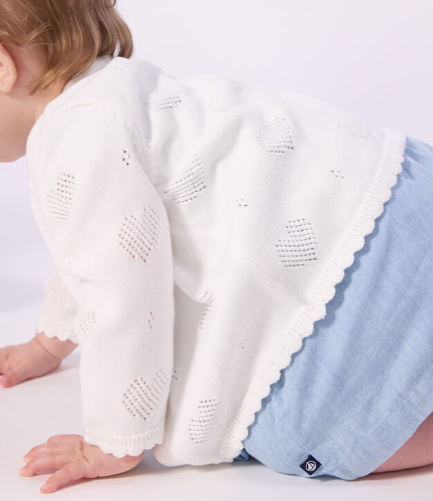 Babies' cotton cardigan with a heart pattern white
