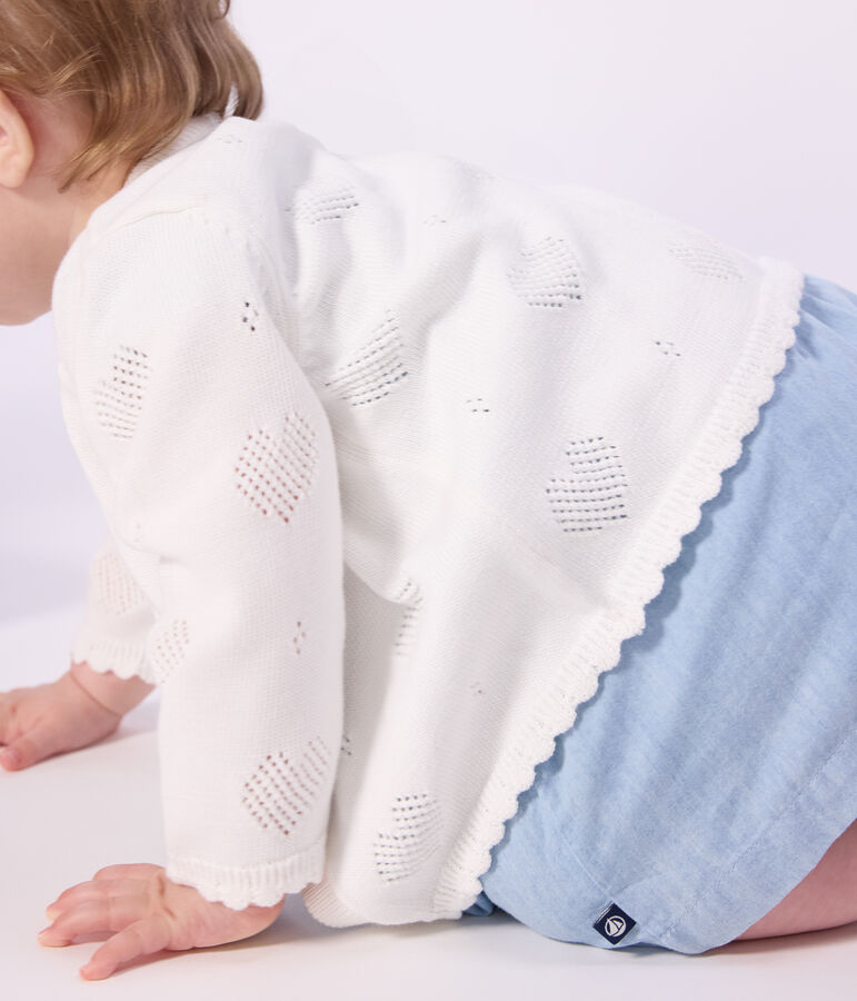 Babies' cotton cardigan with a heart pattern white