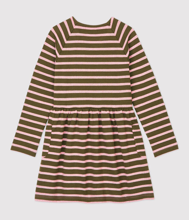 Girls' Long-Sleeved Cotton Dress green/CHARME BRILLANT