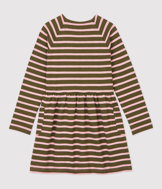 Girls' Long-Sleeved Cotton Dress MILITARY /CHARME BRILLANT