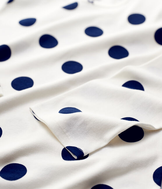 Girls' Dot Pattern Organic Cotton Nightdress MARSHMALLOW white/MEDIEVAL blue