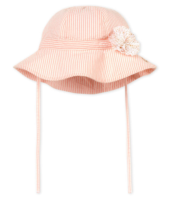 Baby girls' striped hat MARSHMALLOW white/ROSAKO pink