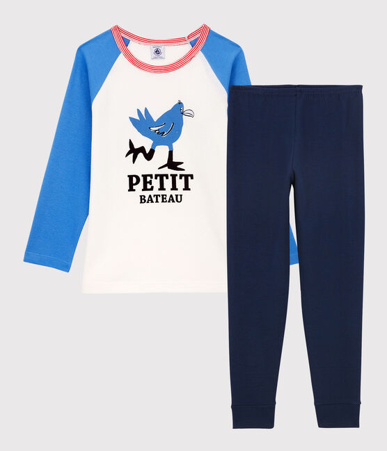 Boys' Chick Themed Organic Cotton Pyjamas BRASIER blue/MULTICO white