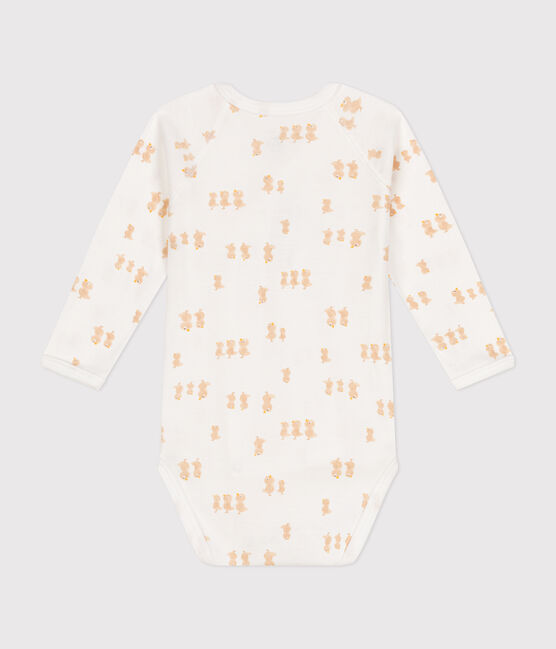 Babies' long-sleeved wrapover cotton bodysuit MARSHMALLOW /BEIGE