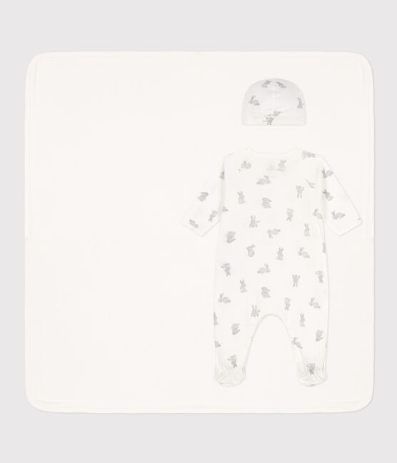 Babies' Cotton Clothing - Pack of 3 MARSHMALLOW white/GRIS grey