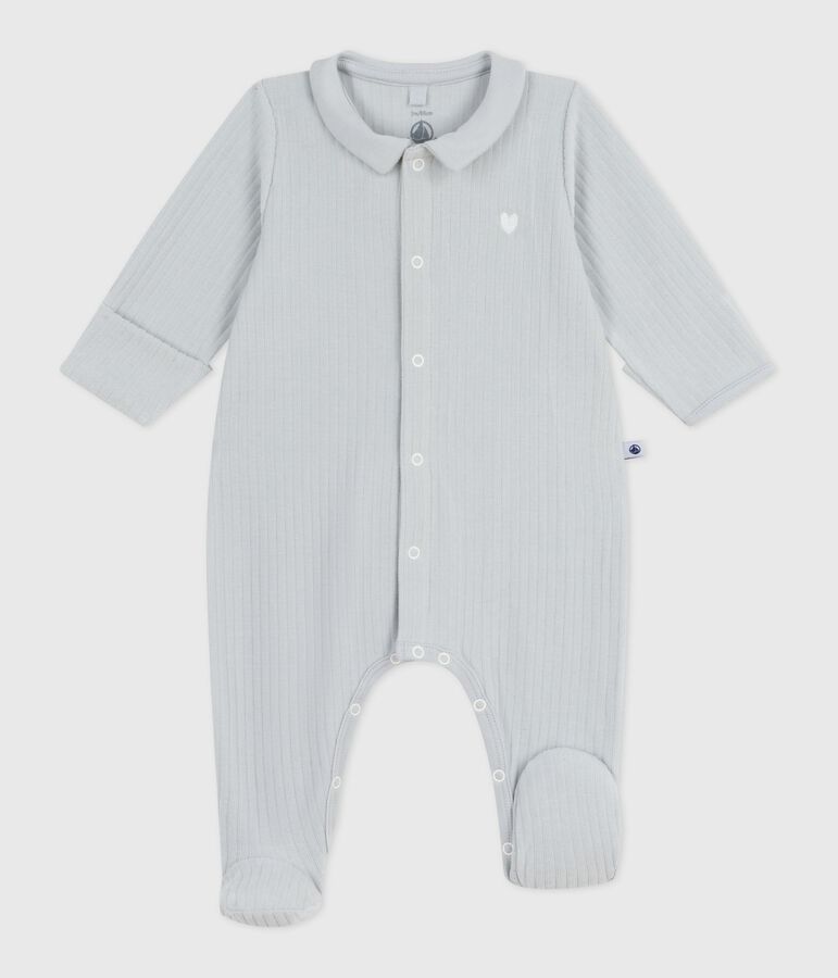 Babies' plain velour pyjama suit with a collar blue