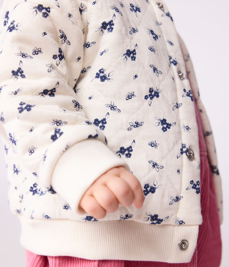 Babies' floral-print cotton cardigan Ecru/blue