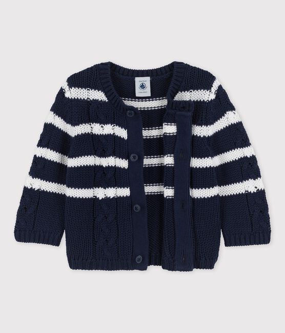 Babies' Cable Knit Cardigan SMOKING blue/MARSHMALLOW white