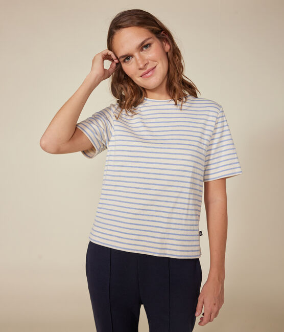 Women's Boxy tube knit T-shirt AVALANCHE white/SKY CHINE
