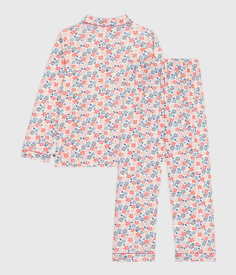 Children's buttoned printed cotton pyjamas white/multicolor