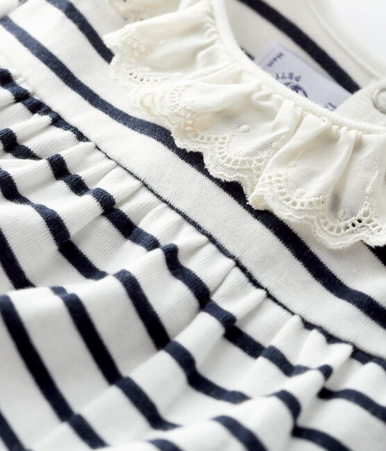 Baby girl's long-sleeved blouse MARSHMALLOW white/SMOKING blue