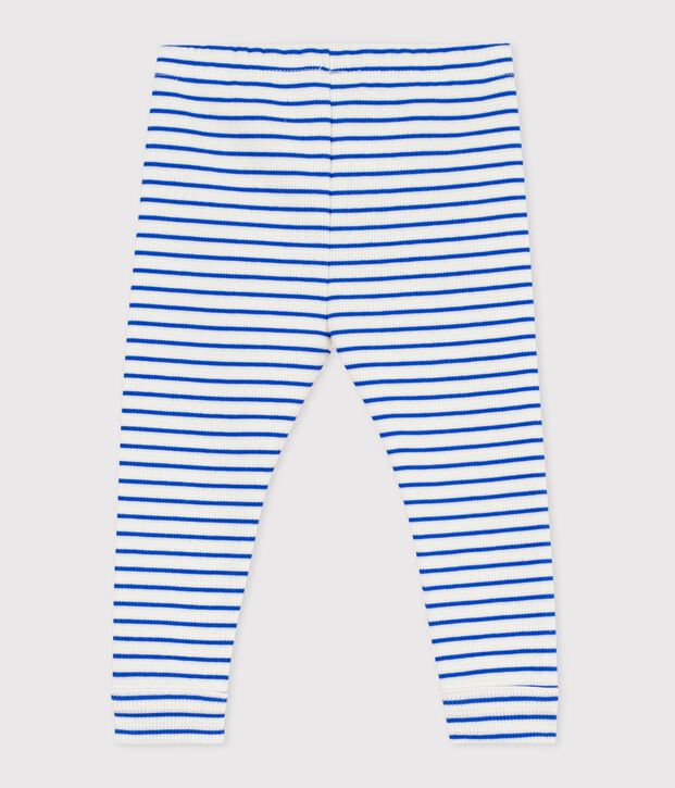 Babies' stripy cotton leggings blue/blue
