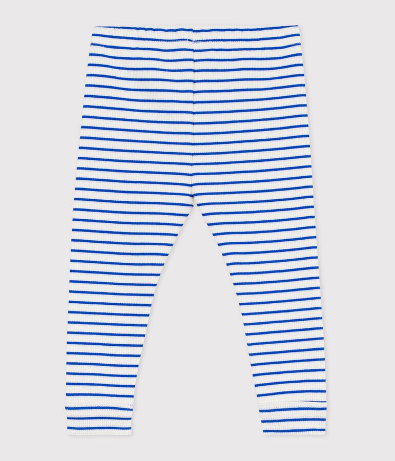Babies' stripy cotton leggings MILK blue/PERSE
