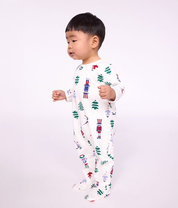 Babies' Christmas-print fleece pyjama suit with a back opening white/multicolor