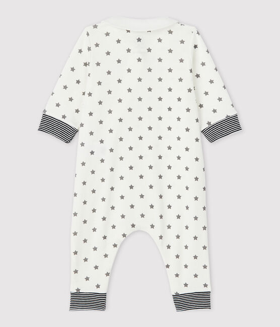 Babies' Starry Footless Zip-Up Organic Cotton Sleepsuit MARSHMALLOW white/GRIS grey