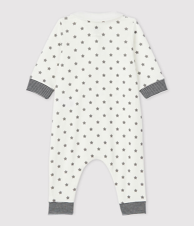 Babies' Starry Footless Organic Cotton Sleepsuit white/grey