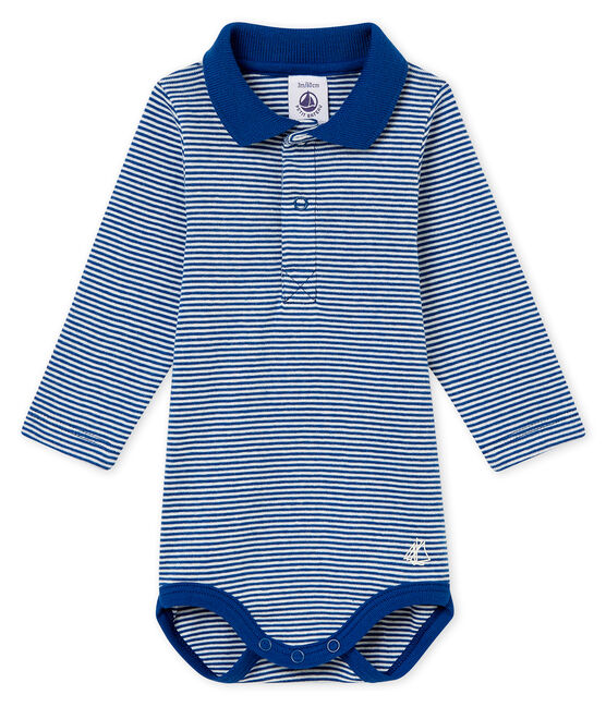 Baby boy's polo neck milleraies body LIMOGES blue/MARSHMALLOW white
