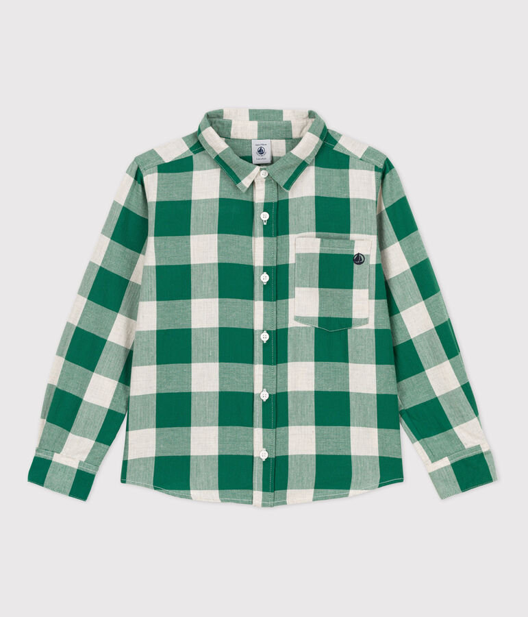 Boys' Checked Flannel Shirt MATCHA/ecru