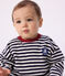 Babies' long-sleeved stripy cotton T-Shirt SOIR blue/MILK