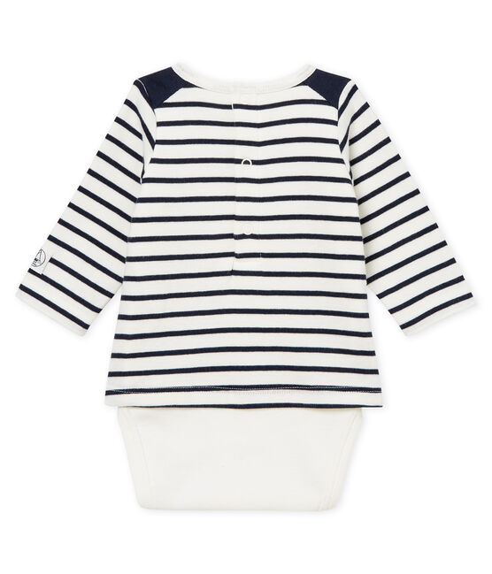Baby boys' striped T-shirt/bodysuit MARSHMALLOW white/SMOKING blue
