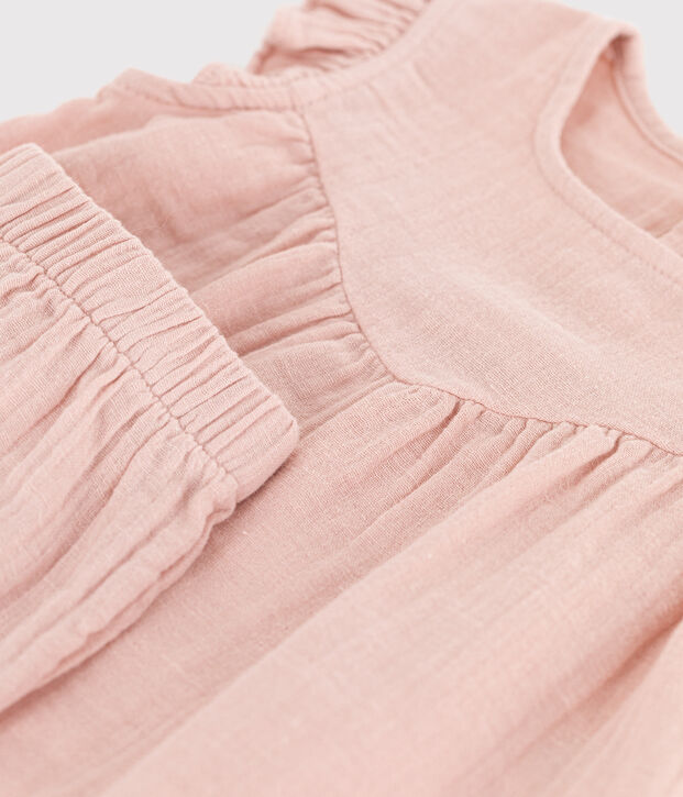 Babies' Plain Cotton Gauze Outfit Set pink
