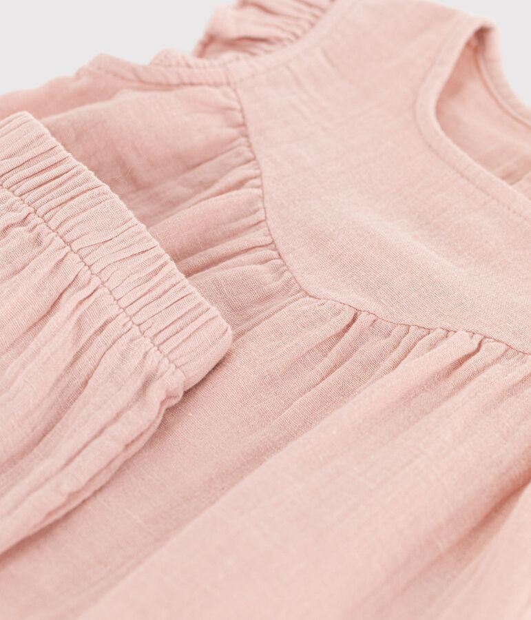 Babies' Plain Cotton Gauze Outfit Set pink