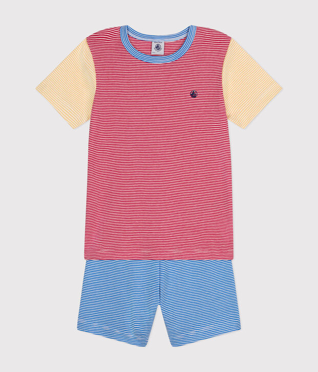 Children's Short Striped Cotton Pyjamas red/multicolor
